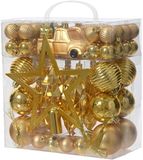Decoris kerstballen, ornamenten en piek set - 67-delig - goud - kunststof