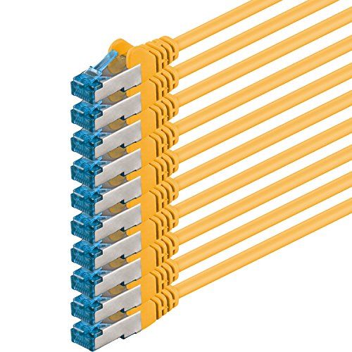 1aTTack.de 1,5 m - CAT6a - Netwerkkabel geel - 10 stuks CAT 6 A patchkabel 10000 Mbit/s SFTP PIMF 500 MHz compatibel met CAT5 CAT6 CAT7 DSL Internet Switch Router