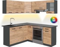 Vicco Hoekkeuken R-Line, Goudkleurig Eiken/Antraciet, 187 x 167 cm AP Antraciet met LED-strips