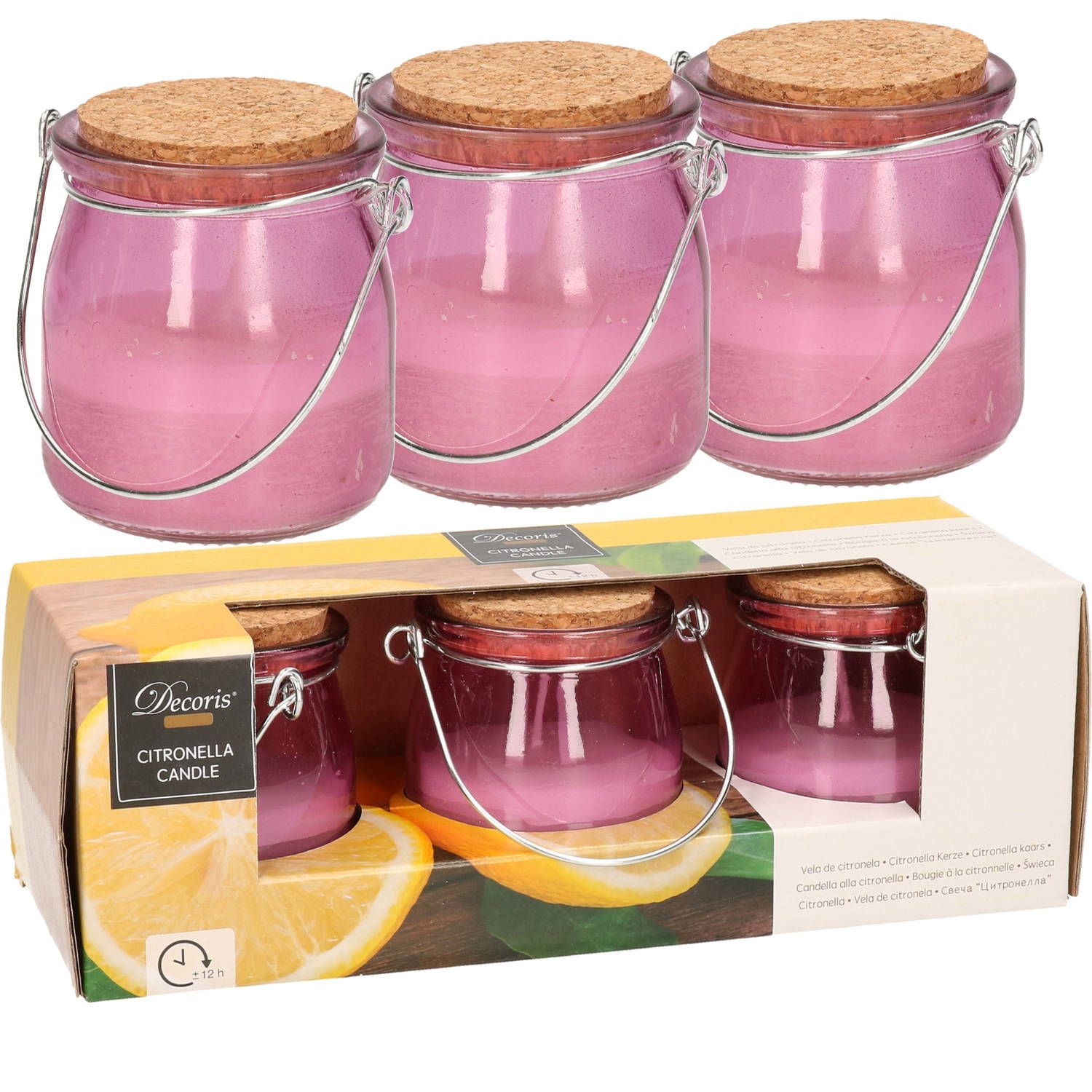 Decoris Anti Muggen Citronella Kaarsen - Set van 6 - Paars Glas