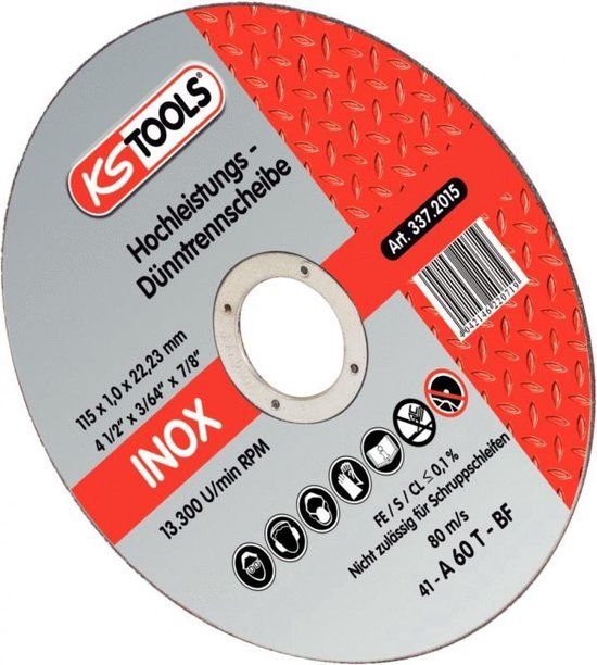 KS Tools Hoogwaardige doorslijpschijf Ø 115mm, 1 mm, 25 per pak