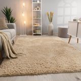 Paco Home Hoogpolig Vloerkleed Woonkamer Vacht Imitatiebont Shaggy Wollig Eenkleurig 80x150 cm Beige