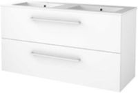 Basic Line Start 46 Badkamermeubelset - 120 x 46 cm - Met Grepen - 2 Lades - Keramische Wastafel - 2 Kraangaten - Ice White