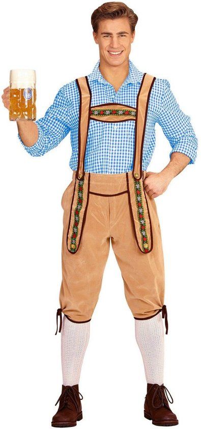 Widmann Boeren Tirol & Oktoberfest Kostuum Beierse Lederhose Kohl Beige Man Medium / Large Carnaval kostuum Verkleedkleding
