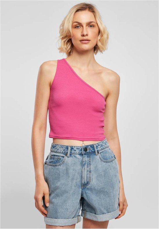 Urban Classics Cropped Asymmetric Crop top - XXL - Roze