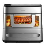 Cecotec Cecofry FoodCourt 18000 Airfryer en oven, 18 l, 4 pizza+, 2700 W, pizzaoven, 30,5 cm (12 inch), steen, 9 l airfryer, scheidingswand, kleurendisplay, roestvrij staal, synchronisatiecontainer