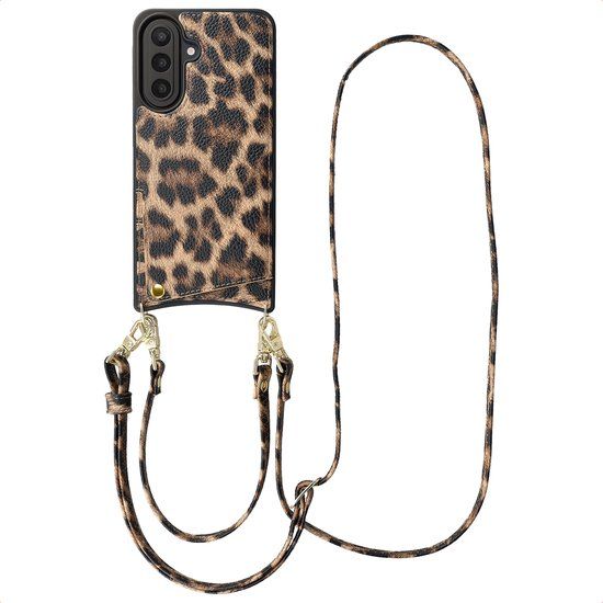 Selencia Hoesje - Geschikt voor Samsung Galaxy A57 (5G) - Backcover met koord en pashouder - Leopard