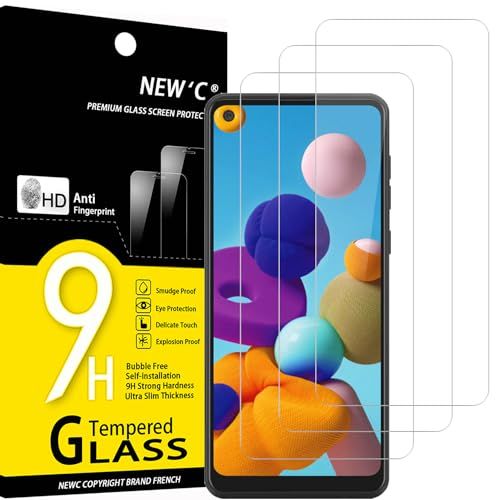 NEW'C 3 Stuks, Screen Protector voor Samsung Galaxy A21, Gehard Glass Schermbeschermer Film 0.33 mm ultra transparant, ultra resistent