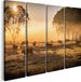 Artaza Canvas Schilderij Vierluik Kudde Koeien In De Wei Met Zonsopkomst - 160x120 - Foto Op Canvas