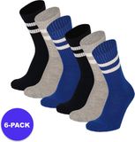 Morethansocks - Sportsokken kinderen - Maat 27-30 - 6-Pack - Gestreept - Unisex - Blauw
