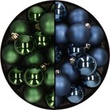 Decoris Kaemingk B.V. 32x stuks kunststof kerstballen mix van donkergroen en donkerblauw 4 cm