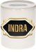 Bellatio Decorations Shoppartners Bv Spaarpot met voornaam Indra - wit - met goud/zwart embleem - 8 x 9 cm - keramiek - met afsluitdop - cadeau verjaardag