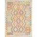 UNAMOURDETAPIS Tapis Kilim 128 X 173 Cm, Motif Géométrique, Multicolore Bleu Et Orange, En Laine Naturelle, Artisanat Pakistanais