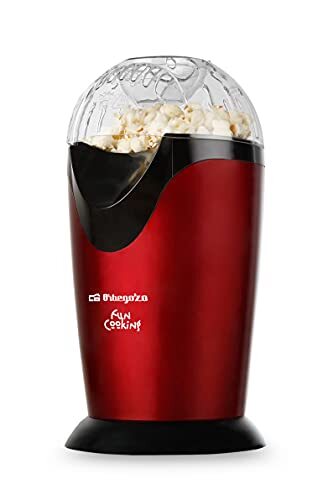 Orbegozo PA 4300 Popcornmachine, draagbaar, zonder olie, snelwerk, maatbeker, 1000 W, rood-metallic