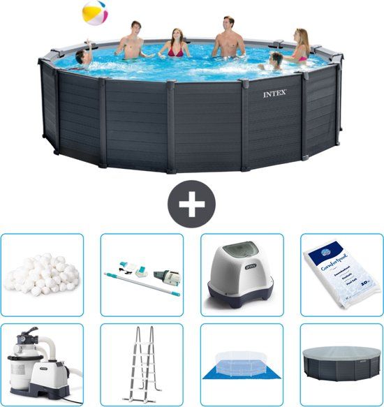 Intex Graphite Gray Panel Zwembad - Rond - 478 x 124 cm - Compleet Pakket