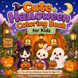 Cute Halloween Coloring Book for Kids: 50 Fun and Cozy Halloween Coloring Pages with Cute Animals, Friendly Ghosts, Pumpkins and More for Kids Ages 4–8