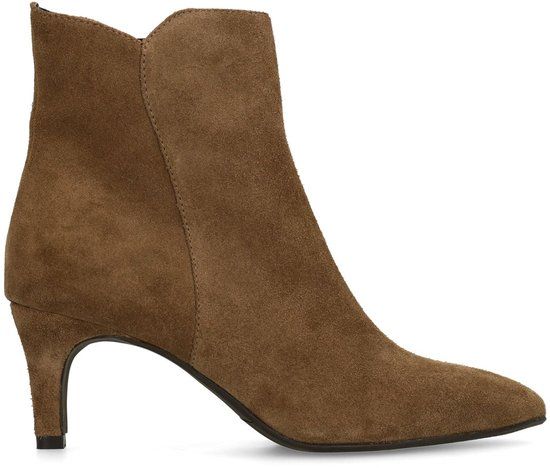 Manfield - Dames - Taupe suède enkellaarsjes - Maat 38