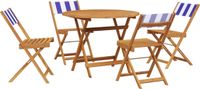 vidaXL 5-delige tuinset, massief hout en stof, blauw en wit
