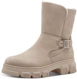Tamaris - Dames - Enkellaarzen - Beige - Leer/Textiel - Maat 38
