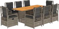 vidaXL 9-delige tuinset met kussens, polyrattan, grijs