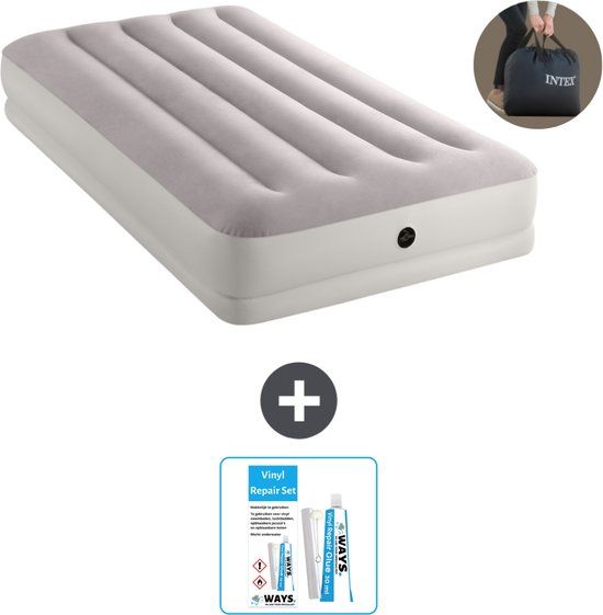 Intex Luchtbed - 1-Persoons - 99 x 191 x 30 cm - Grijs - Met Ingebouwde Pomp & Reparatieset