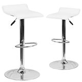 Flash Furniture Athene 2 Pack Hedendaagse Witte Vinyl Verstelbare Hoogte Barkruk met Solid Wave Seat en Chrome Base