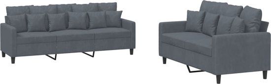 vidaXL 2-delige Loungeset met kussens fluweel donkergrijs