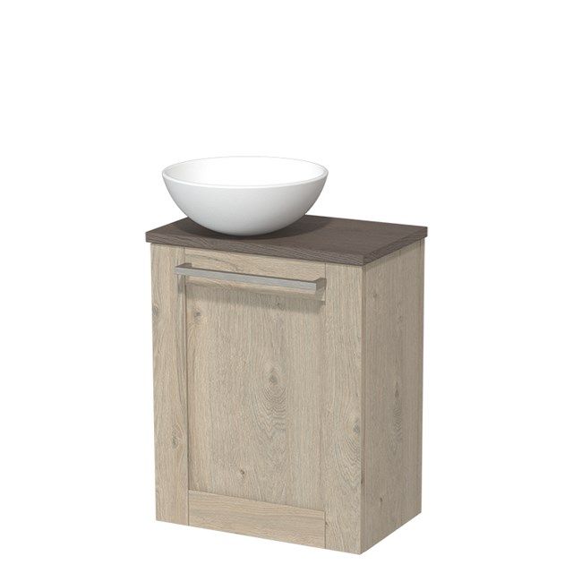 Maxaro Toiletmeubel met Waskom Keramiek Modulo Lichtgrijs Eiken Kader 41 cm Donkerbruin Eiken Blad