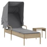 Prolenta Maison Exclusive - Ligbed met zonnedak en tafel, beige, van polyrotan