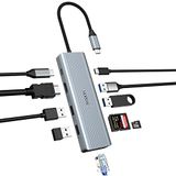 Hopday USB C Hub, 10-in-1 Dual Monitor USB C-adapter, draagbaar dockingstation (Gigabit Ethernet, 4K HDMI, USB 3.0, PD 100 W, 3,5 mm Mic, SD/TF Reader) voor MacBook Pro/Air, HP, Lenovo, Dell