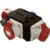 as - Schwabe MIXO Adapter / Stromverteiler RUHR – CEE-Stecker auf 2 CEE-Steckdosen und 1 Schuko Steckdose – Robuster Baustellen Starkstrom-Verteiler – IP44 – Made in EU I 60833