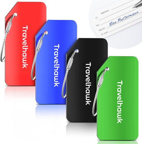 Travelhawk Kofferlabels - Aluminium Bagagelabel - 4 Stuks - Meerdere Kleuren