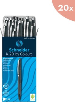 25x Schneider K20 Icy Colours Ballpoint Pen - Black Ink - Black