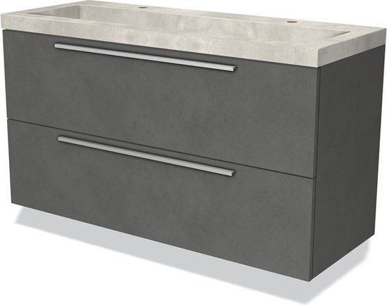 Maxaro Modulo Badkamermeubel met wastafel | 120 cm Donkergrijs beton Vlak front Beton 2 lades