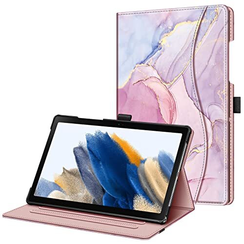 Fintie Hoesje voor Samsung Galaxy Tab A8 10.5" 2022 Model (SM-X200/X205) - Multi-Angle Viewing Folio Stand Cover met zak, Auto Wake/Slaap, Glittering Marble