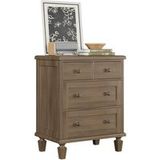 Commode Vintage 4 Tiroirs En Bois Massif, Style Mi-siècle, Poignées Sculptées, Pieds Fuselés, Robuste Pour Chambre, Finition Élégante – Couleur : Brun Clair