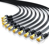 Primewire LAN-kabel, Set van 10, CAT 7, plat netwerkkabel, 10 Gbit/s, patchkabel, U/FTP, PIMF, afgeschermd, 2x RJ45-connectoren met beschermhuls, 10 stuks, 0,5 meter, zwart