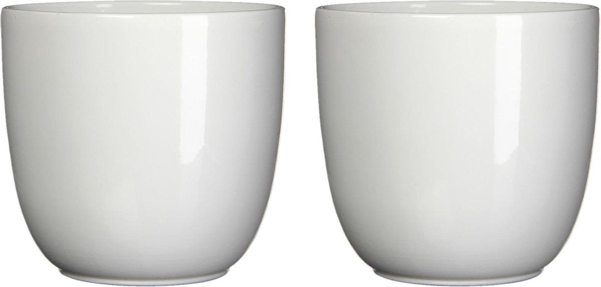Mica Decorations Set van 2 bloempotten wit keramiek H14 x D14.5 cm