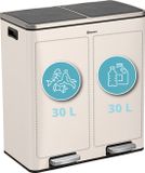 Homra QUICKX Afvalscheidingsprullenbak 2 vakken Wit – 60 L (2x30 Liter) Pedaalemmer