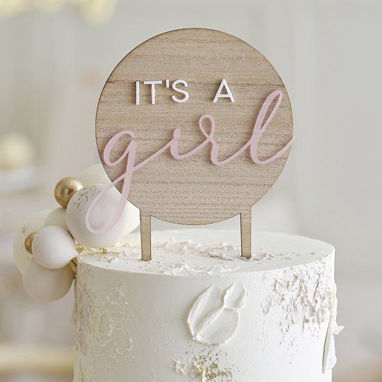 Ginger Ray Houten roze 'It's a Girl' Topper babyshower taartdecoratie, 17,8 cm x 12 cm