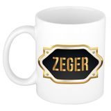 Bellatio Decorations Naam cadeau mok - heren - Zeger - gouden embleem - 300 ml - meester - bedankje - afscheid