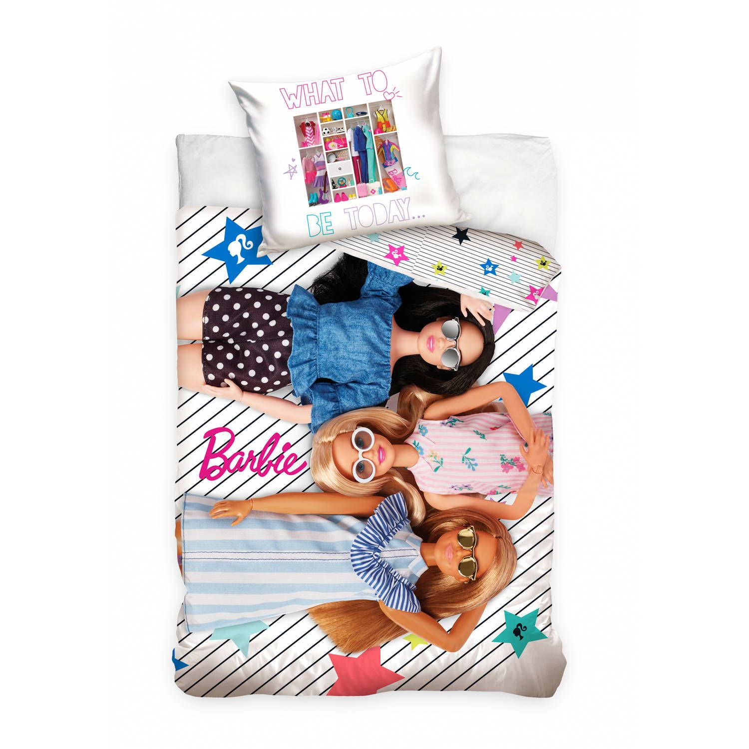 Barbie dekbedovertrek Barbie Friends 140 x 200 cm - Wit