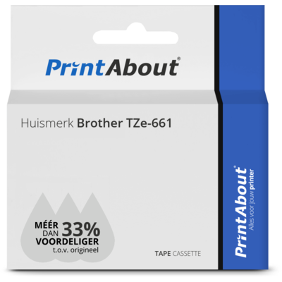 PrintAbout Huismerk Brother TZe-661 Tape - Zwart op geel (36 mm)