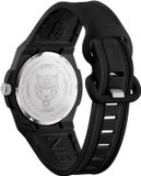 Plein Sport Laserstrike Kwarts Analoog Horloge Zwart-Zilver-Tint Kast: 100% Gerecycled Roestvrij Staal| Armband: Siliconen 42 mm