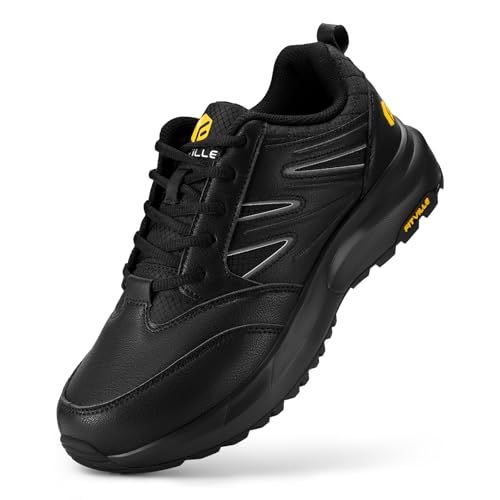 FitVille Extra grote waterdichte wandelschoenen voor heren, laag, trekking, ademend, antislip, ondersteuning van de voetboog, zwart.