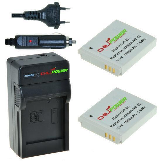 ChiliPower 2 x NB-6L accu's voor Canon - inclusief oplader en autolader 2 x NB-6L accu's voor Canon - inclusief oplader en autolader