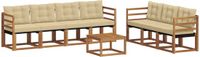vidaXL - Bank loungeset - 7 zitplekken - Natuurlijk en beige - Acacia hout