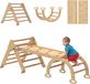 Montessori Klimdriehoek - 7-in-1 Klimrek met Boog en Glijbaan - Opvouwbaar - Pappel & Kiefer - 18-48 mois - 188x70x59 cm - Marron