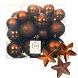 Decoris Kerstballen en Sterren - 32x kunststof ornamenten - mix 6, 8, 10 cm - kaneel bruin