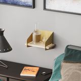 Elegant gouden wandplank, 30 x 20 x 19 cm, 100% hout met 1,5 mm metalen frame, stevige en stijlvolle opslag voor moderne woondecoratie
